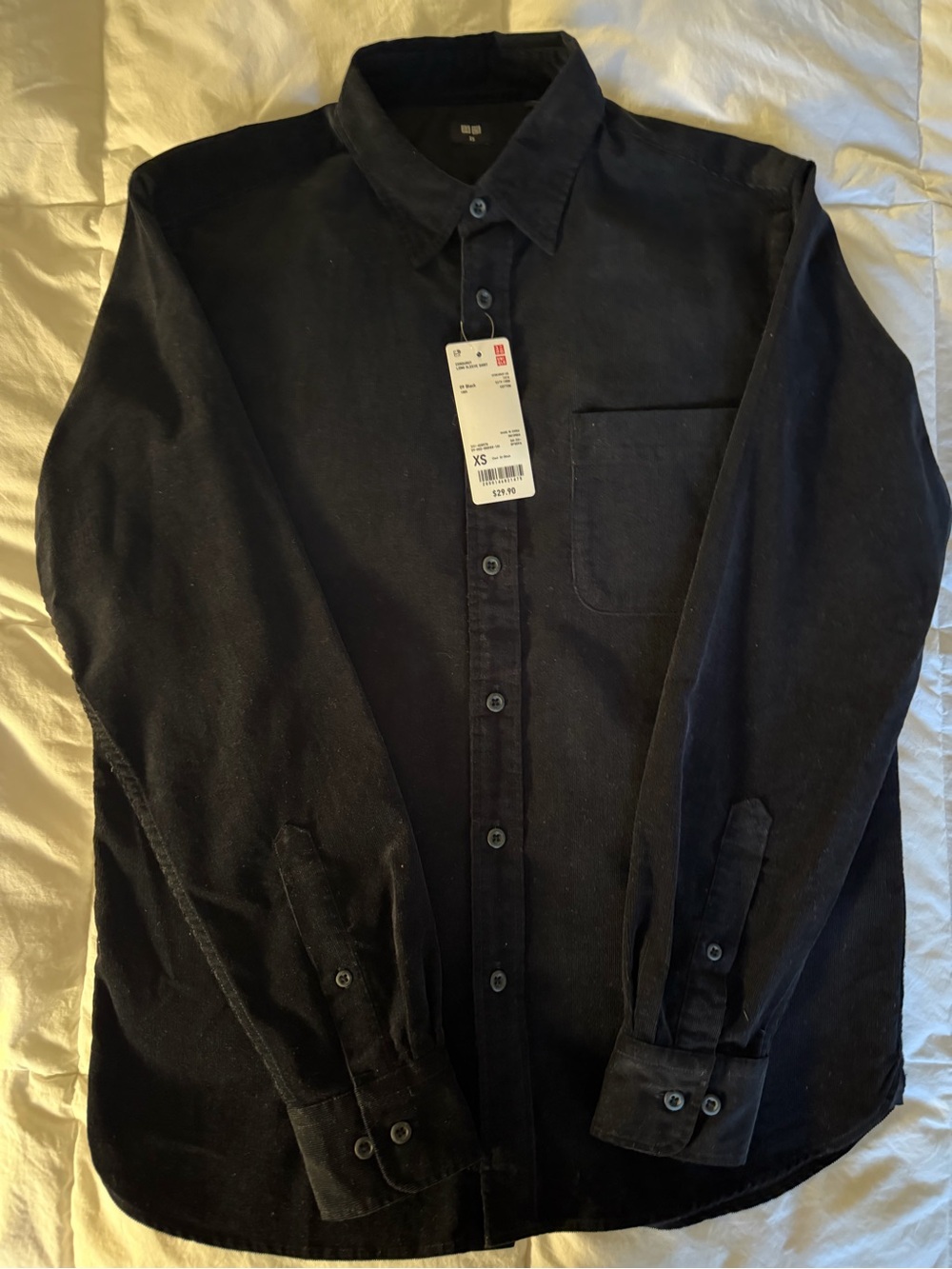 NWT Uniqlo Men's Black Corduroy Button-Down Shirt